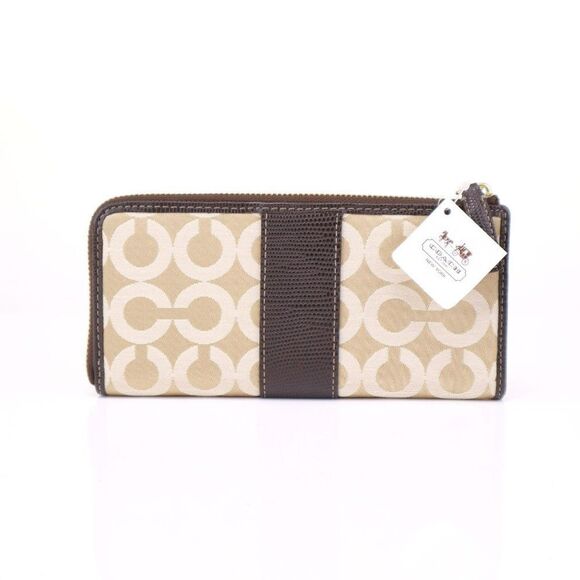 NWT Coach Signature Large Slim Wallet in Khaki Mahogany - Picture 4 of 7